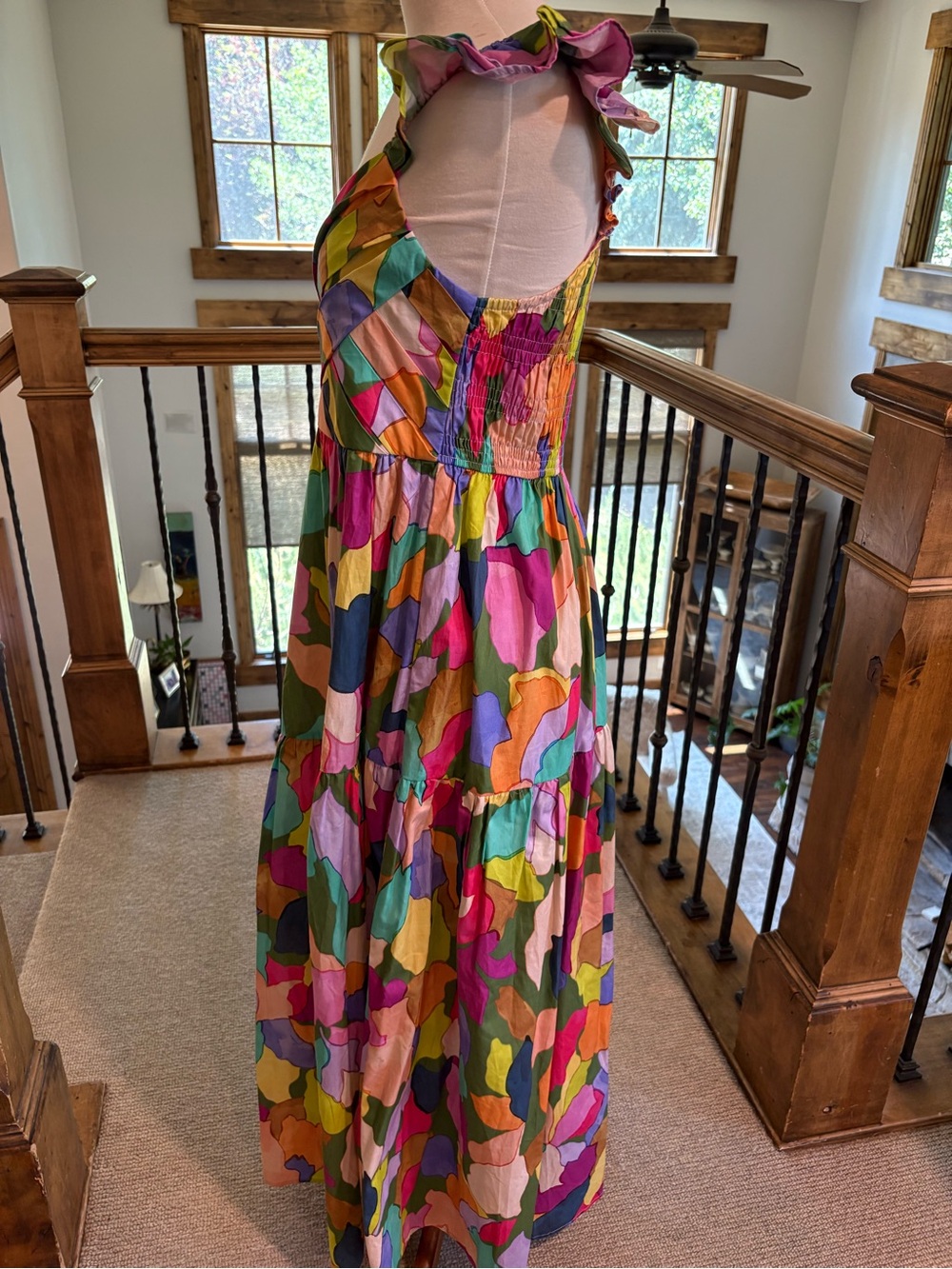 THML Multicolor Abstract Print Maxi Dress with Ruffle Straps Sz M Never Worn - Picture 3 of 6